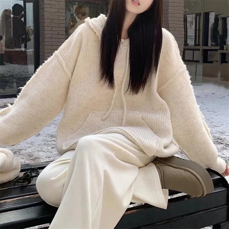 SunburstWonder 여 춘추 수술 후드 소프트 쫀쫀한 니트 루즈핏 긴팔 니트 35,550원