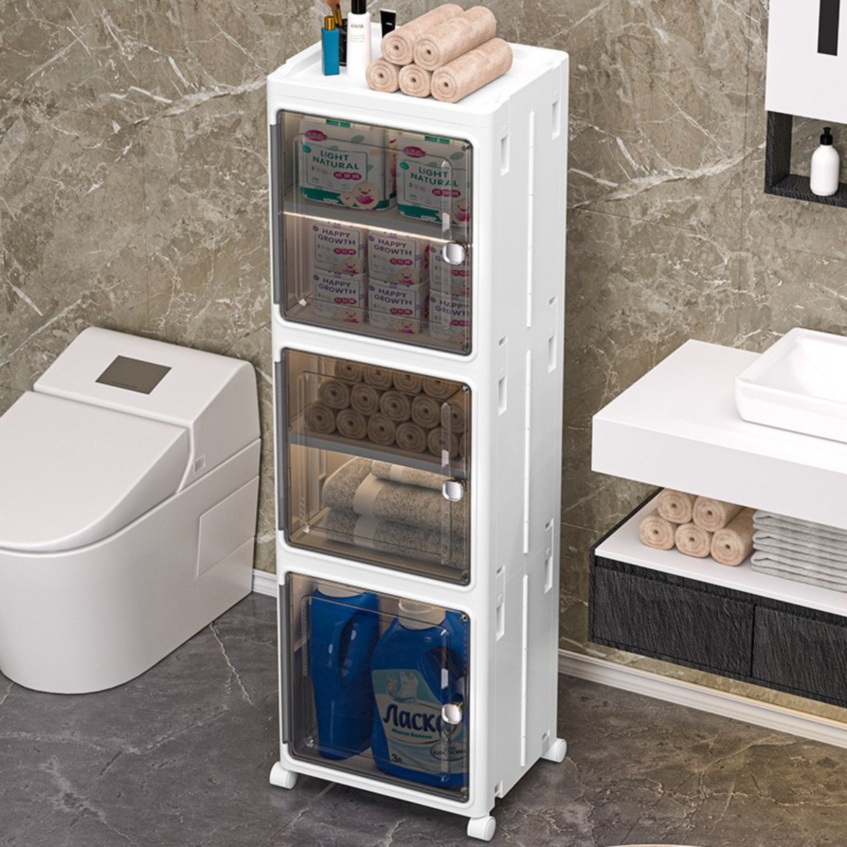 틈새수납장 이동식 접이식 슬림 수납장 냉장고 주방 거실 욕실 세탁실 다용도 수납장, 1개, 크림 35,900원