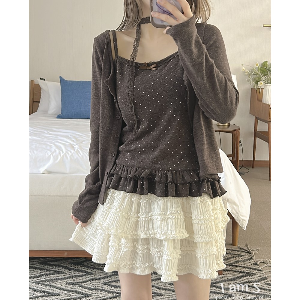 모리 도트프릴나시 가디건 레이스타이 세트 3color 26,000원