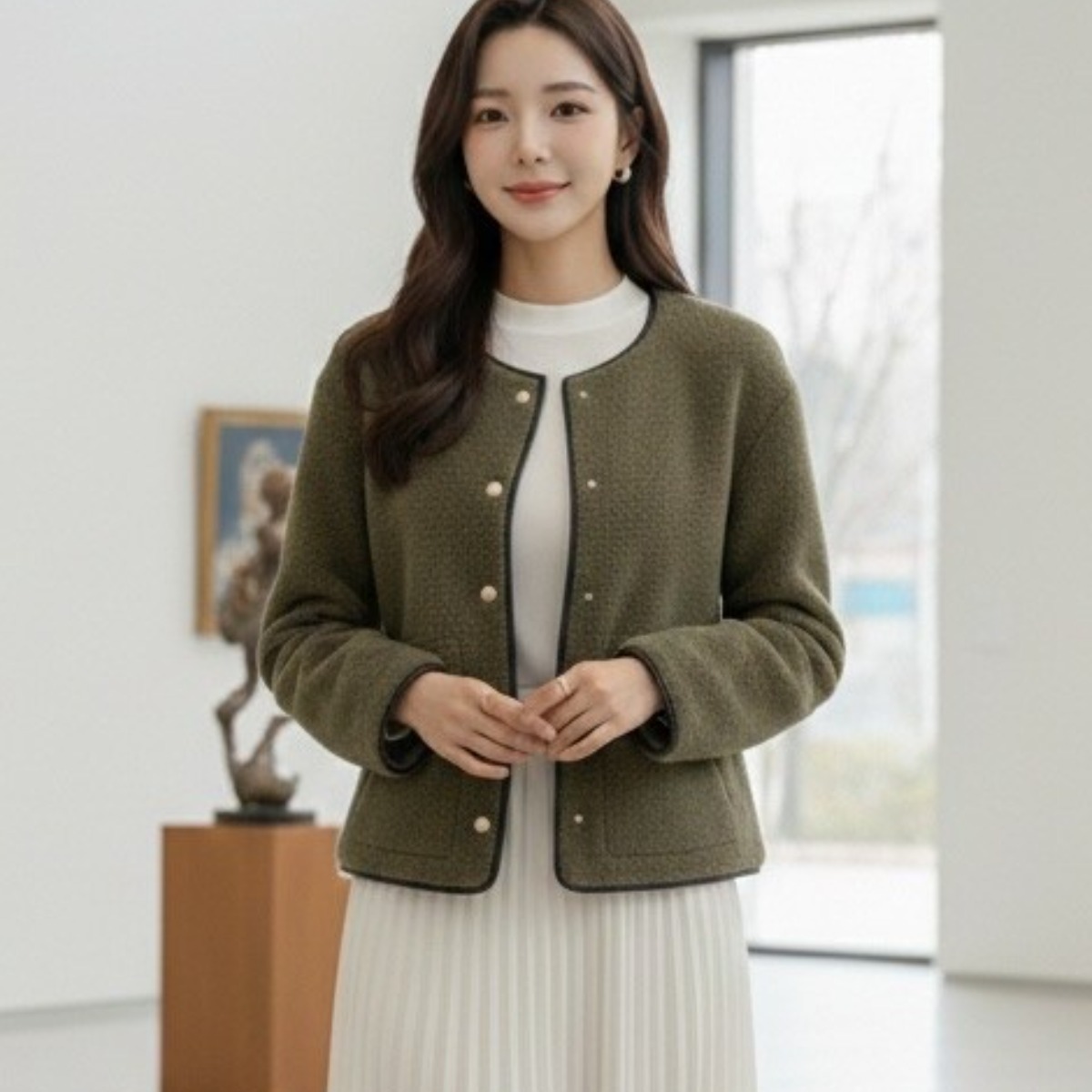 ONEPICKTEM 여성 100% 리얼 양모 리얼 양가죽 노카라 클래식 자켓 78,000원