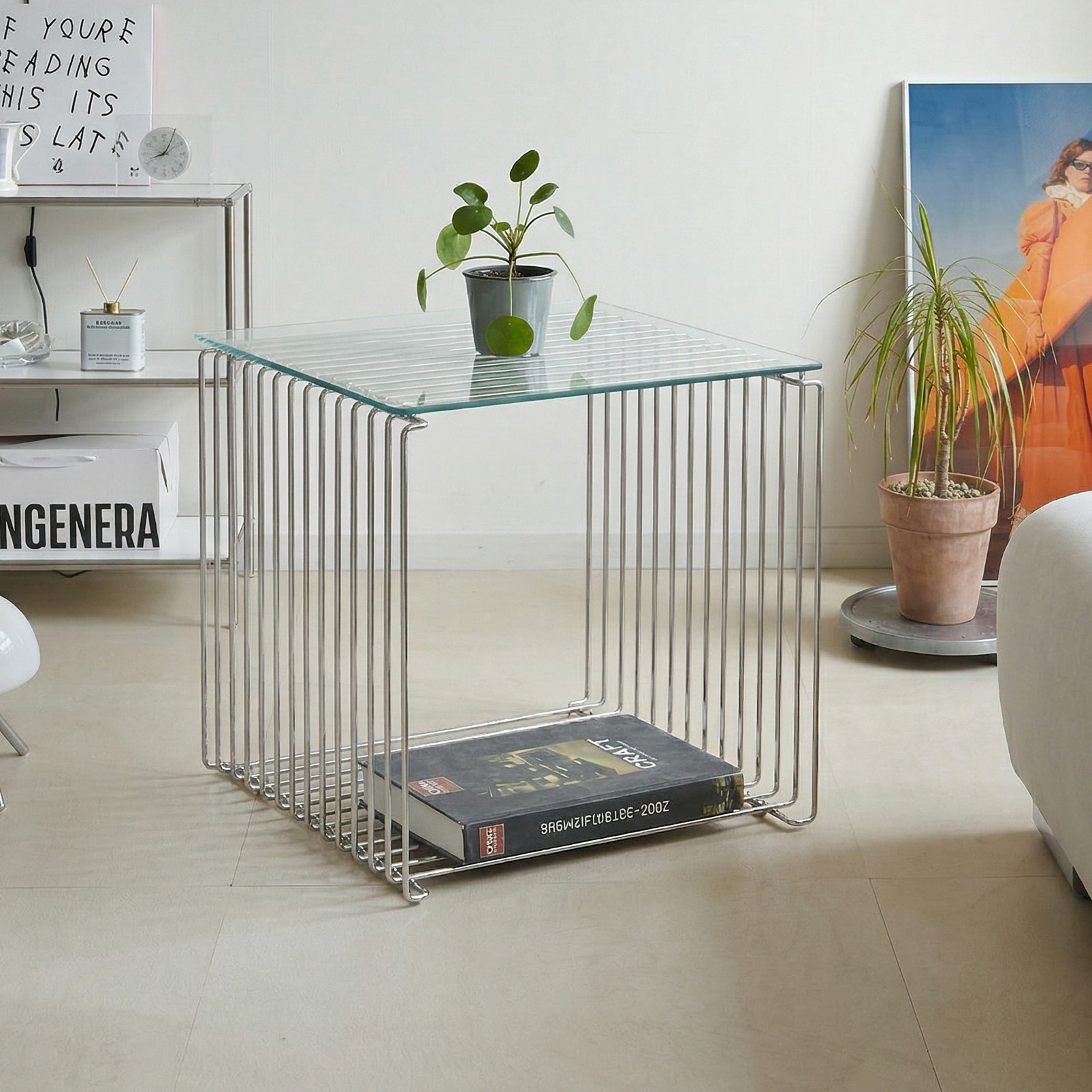 (강화유리포함) 나인홈 큐브형 와이어 사이드 테이블 철제 사각 수납 선반 2colors 48,760원