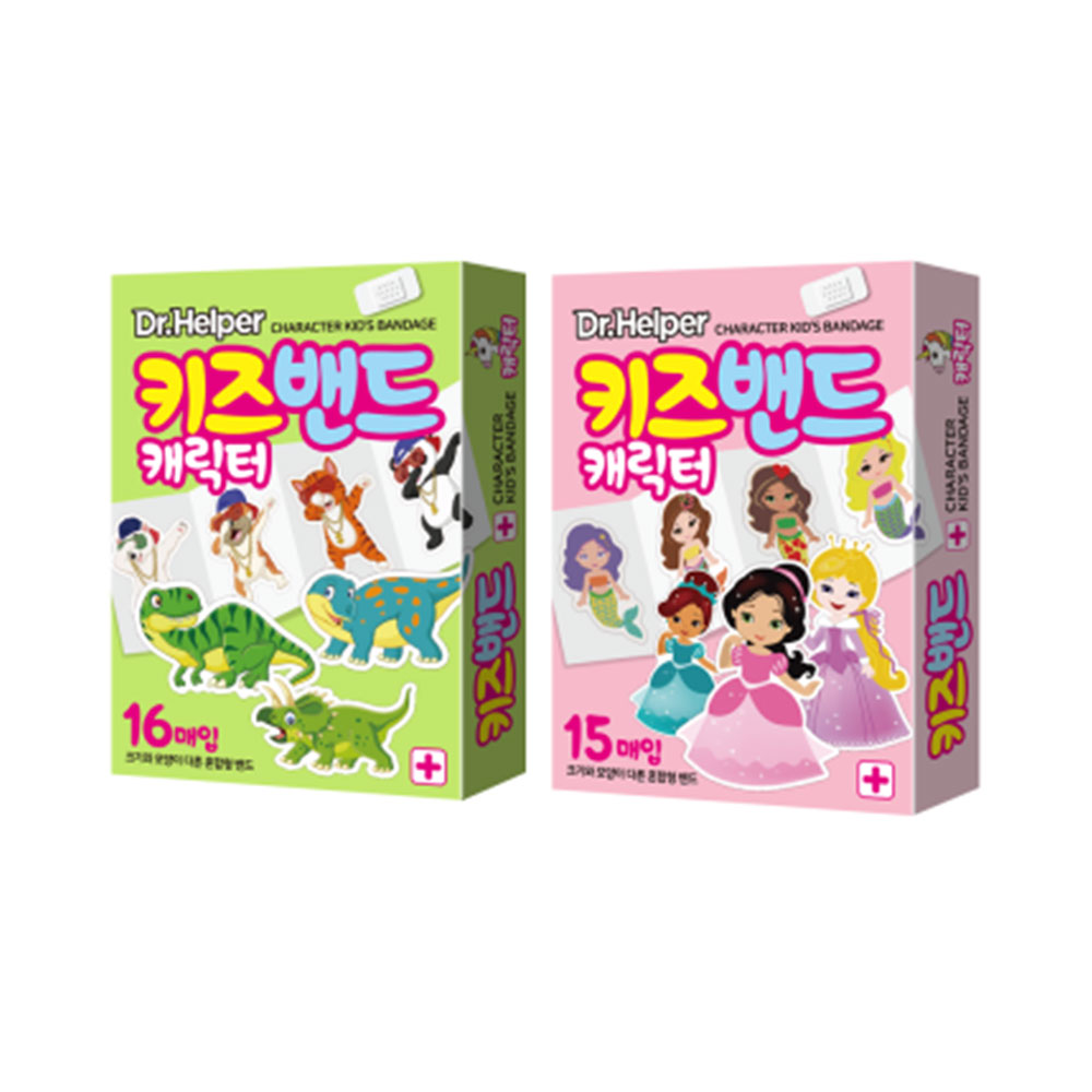 닥터헬퍼 캐릭터 키즈밴드 10개/일회용 상처밴드 유아밴드 어린이집선물 구급상비용품, 10개, 16개입 20,000원