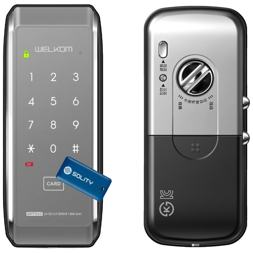 솔리티 웰콤 WAT310 샷시문용 카드키4개+번호키 샤시 패션문 주택현관문 슬림디자인 세로타입 실내부 마스터번호[카드]기능 세이프도어 가마찌도어 터닝도어 현관문 디지털도어락 도어록, WAT310, 고객직접설치 75,000원