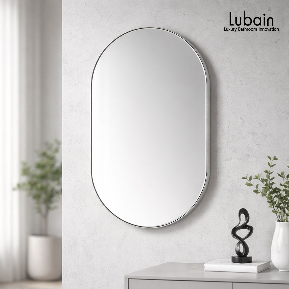 루바인 욕실 더블 오발 스테인리스 프레임 거울, 실버 헤어라인 142,000원