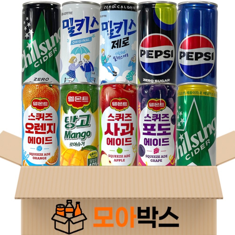[모아박스] BEST 과즙음료 탄산음료 캔 음료 10종 30캔 롯데칠성음료 캔 (칠성사이다 밀키스 펩시 델몬트 스퀴즈 망고), 1세트, 250ml 24,900원