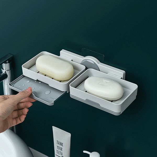 [POIPOI가로세로] 무타공 듀얼 욕실 세면대 주방 싱크대 선반 접착식 비누 세제 행주 물빠짐 다용도 거치대, 2.듀얼화이트, 1개 8,390원
