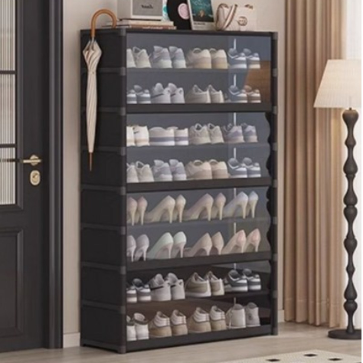 멀티 수납장 8단 플립도어 신발장 대용량 조립식 현관 수납장 먼지차단형 슬림 슈즈랙, 블랙 25,750원