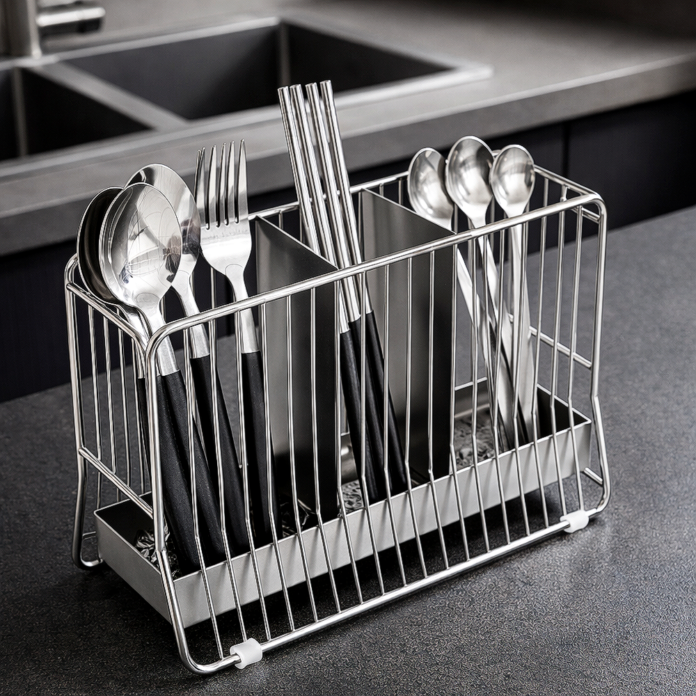 지니바잉 통풍건조 물빠짐 스텐 수저통, 1개, 은색 24,000원