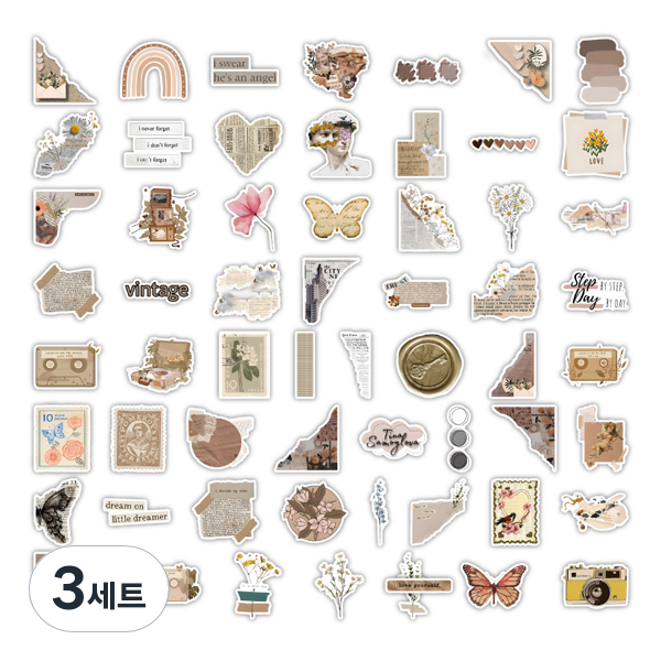 코히모 캐리어 패키지 노트북 방수 빈티지 다꾸 꾸미기 스티커 120종 세트 3W158 24,000원