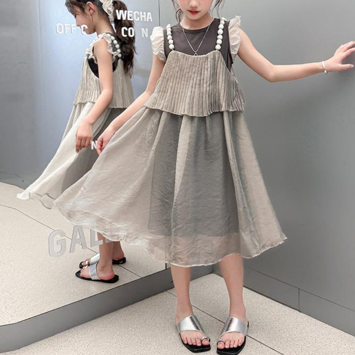 해피유통어린이 패셔너블 퍼프 소매 원피스 세트 달콤한 우아한 스타일14세 이상 XG03 32,100원