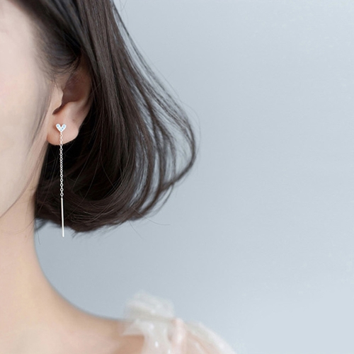 에르모사제이 E034 실버 925 데일리 하트 체인 드롭 스틱 바 은 귀걸이 19,900원