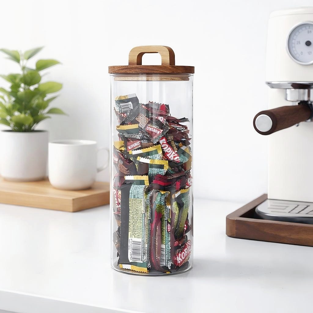 하니모니 우드뚜껑 투명 유리 캡슐커피 세제 보관함 12,500원