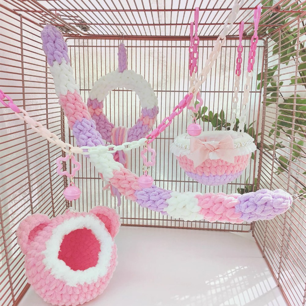 앵무새 포치 은신처 그네 해먹 체인 바인 5종 세트 피그미다람쥐 슈가글라이더, 1개, 핑크 36,800원