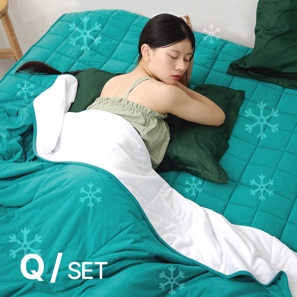 폼폼팩토리 시원한 냉감이불+냉감패드 침구세트 양면사용 여름 쿨 냉감 화이트 그린침구세트 115,000원