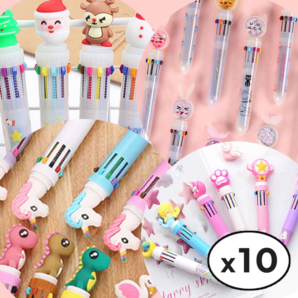 [5시건 당일배송] 덤핑 파격할인가 FOOI 귀여운 마스코트 10색볼펜 x10개 x20개 멀티펜 다색볼펜, 10개, 다색볼펜 9,900원