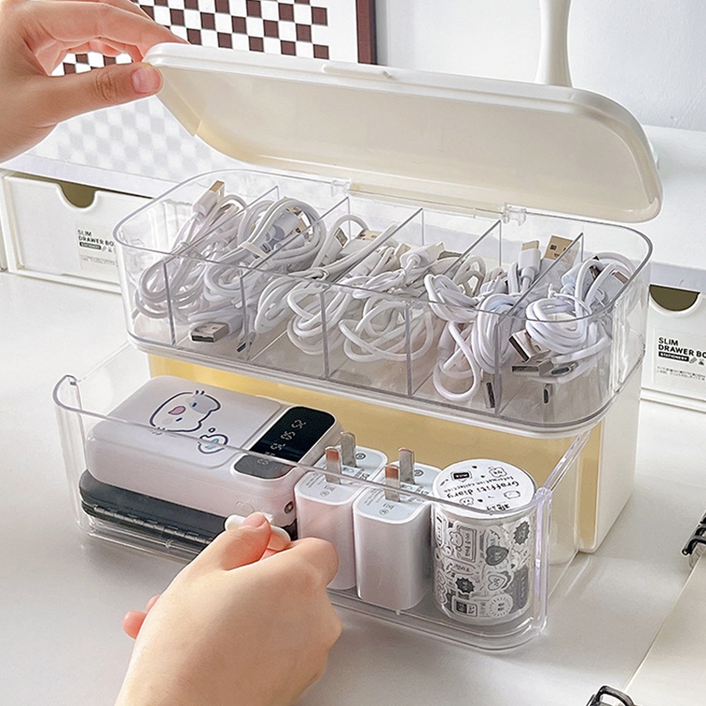 홈비 견고한 2단 뚜껑 투명 케이블정리함, 크림, 1개 12,900원