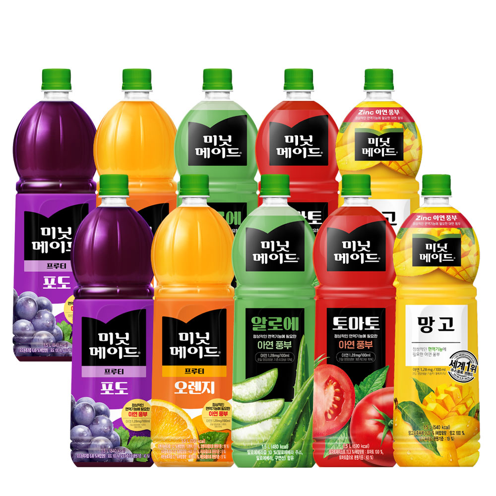 미닛메이드 1.5L 오렌지+토마토+포도+망고+알로에 총 10패트 주스 과일 32,360원