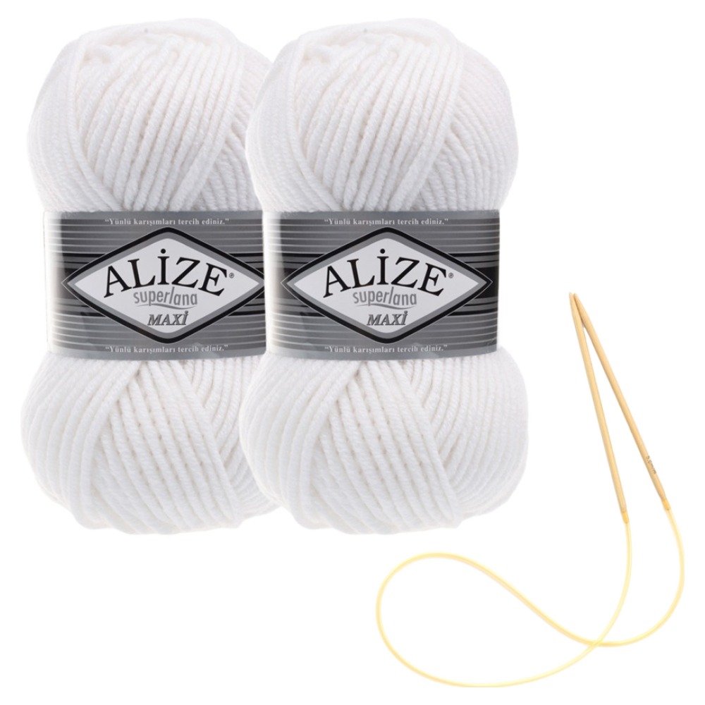 alize 슈퍼라나 뜨개실 100g 2p + 비니 뜨기 도안 + 대바늘 세트 9,500원