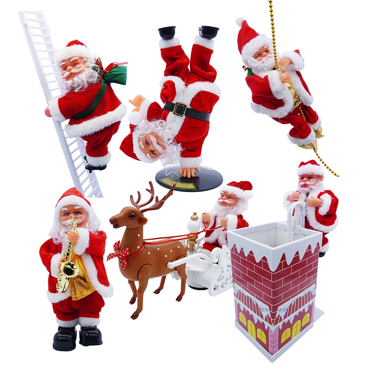 크리스마스 줄타는 산타 인형 6종 사다리 색소폰 굴뚝 움직이는 산타인형, 1개 33,000원
