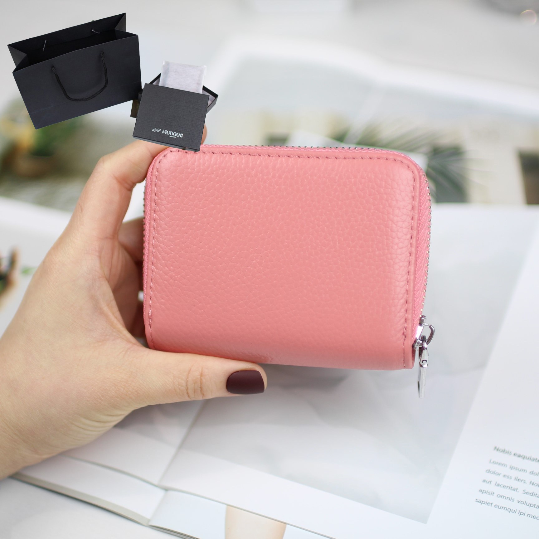 모두샵 가죽 아코디언 여자 카드지갑 명함지갑 지퍼형 + 더트백., 로고박스, 쇼핑백 8,860원