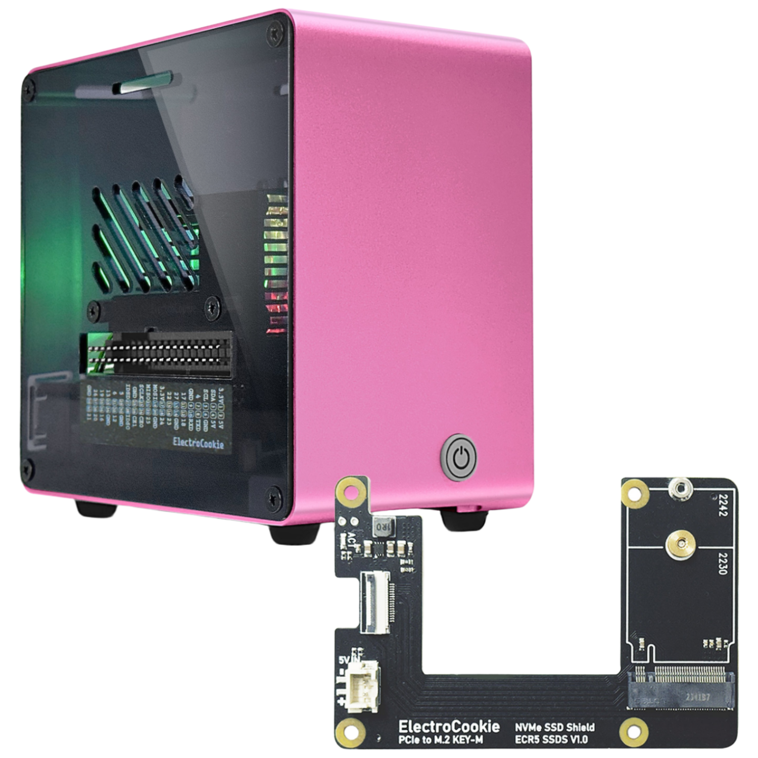 라즈베리파이5 미니타워 알루미늄 방열 케이스 [DT/ Pink] + M.2 NVMe SSD 쉴드[ECR5 SSDS] 38,900원