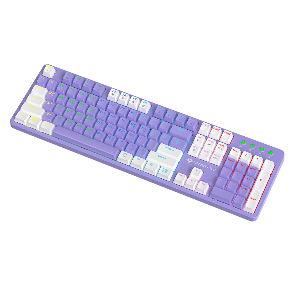 지데빌 하이퍼트랙 LED 투톤 게이밍 유선 일반형 키보드, 퍼플 + 화이트, G918, 제조사축 67,200원