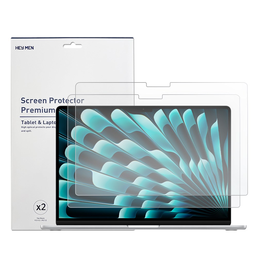 헤이맨 맥북 에어 15 M2 M3 저반사 액정 보호 강화 필름 2매, 1세트 9,900원