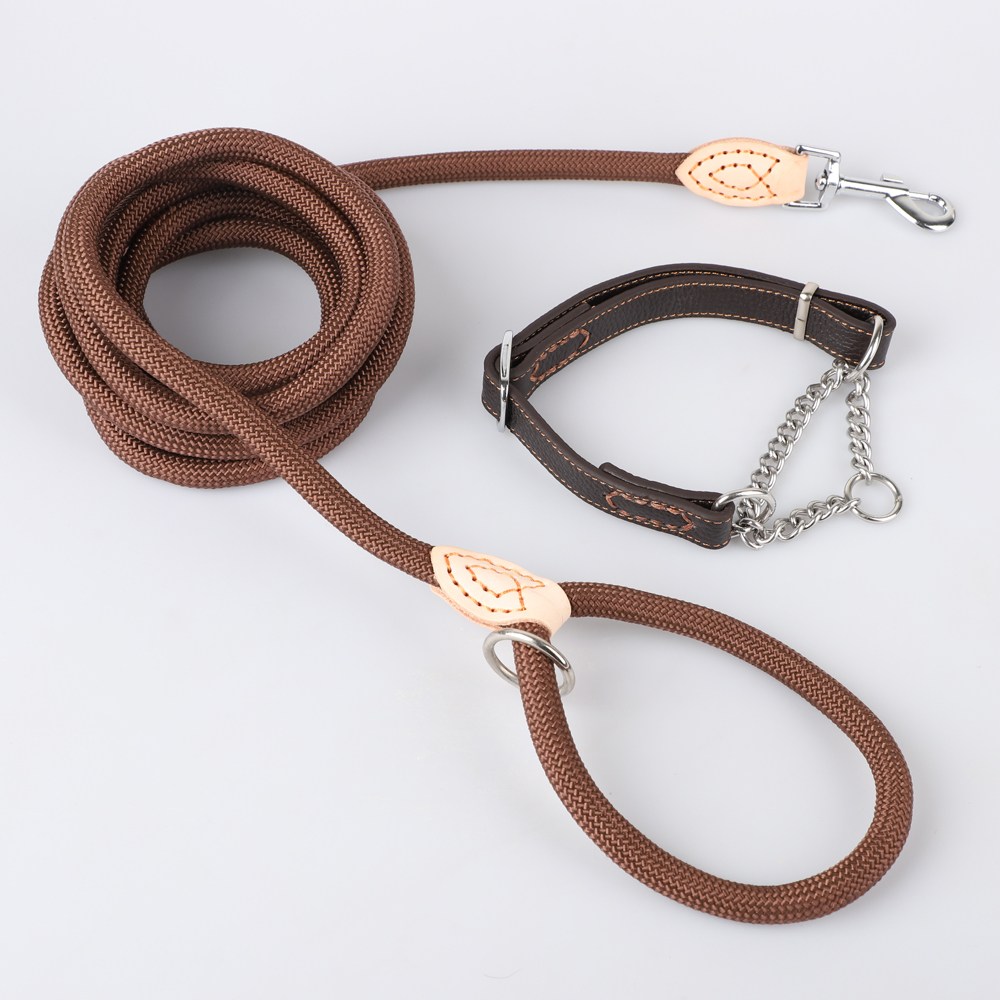 모즈펫 강아지 가죽목줄+리드줄, 1세트, 반초크 다크브라운 39,900원