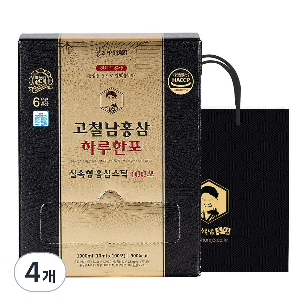 고철남홍삼 하루한포 홍삼스틱, 100회분, 1L, 4개 159,200원