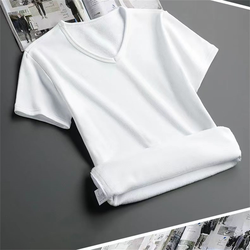 Vezri 남성용 겨울 V넥 기모 반팔 티셔츠 따뜻한 보온 두꺼운 이너 탑 12,220원