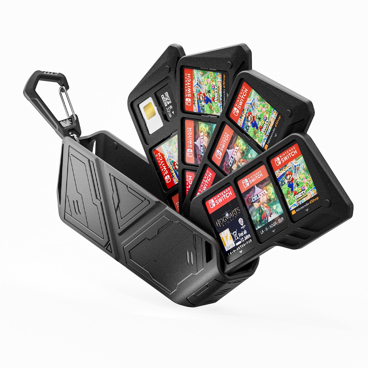 닌텐도 스위치 게임 카드를 위한 12개용 게임 카드 케이스 홀더, 휴대용 정교한 보호 하드 케이스, 4단 회전식 홀더 포함 (닌텐도 스위치 2/스위치/스위치 OLED/라이트 호환), 1개, 검정, 닌텐도 스위치용 게임 카드 케이스 17,900원
