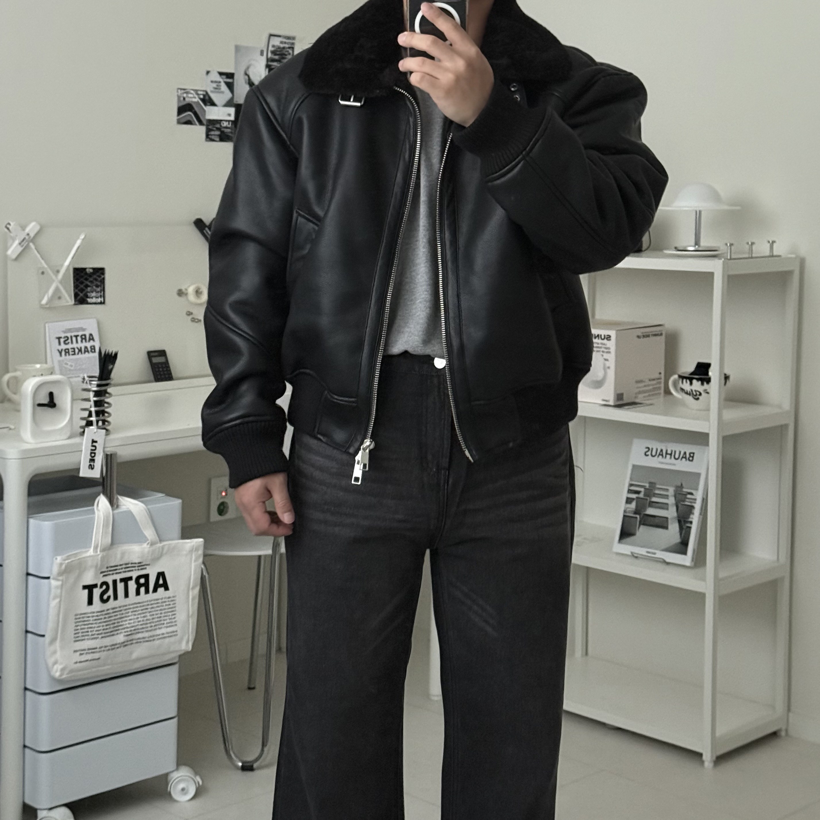 르위 하이넥 밍크털 레더 무스탕 가죽점퍼 오버핏 빅사이즈 89,000원