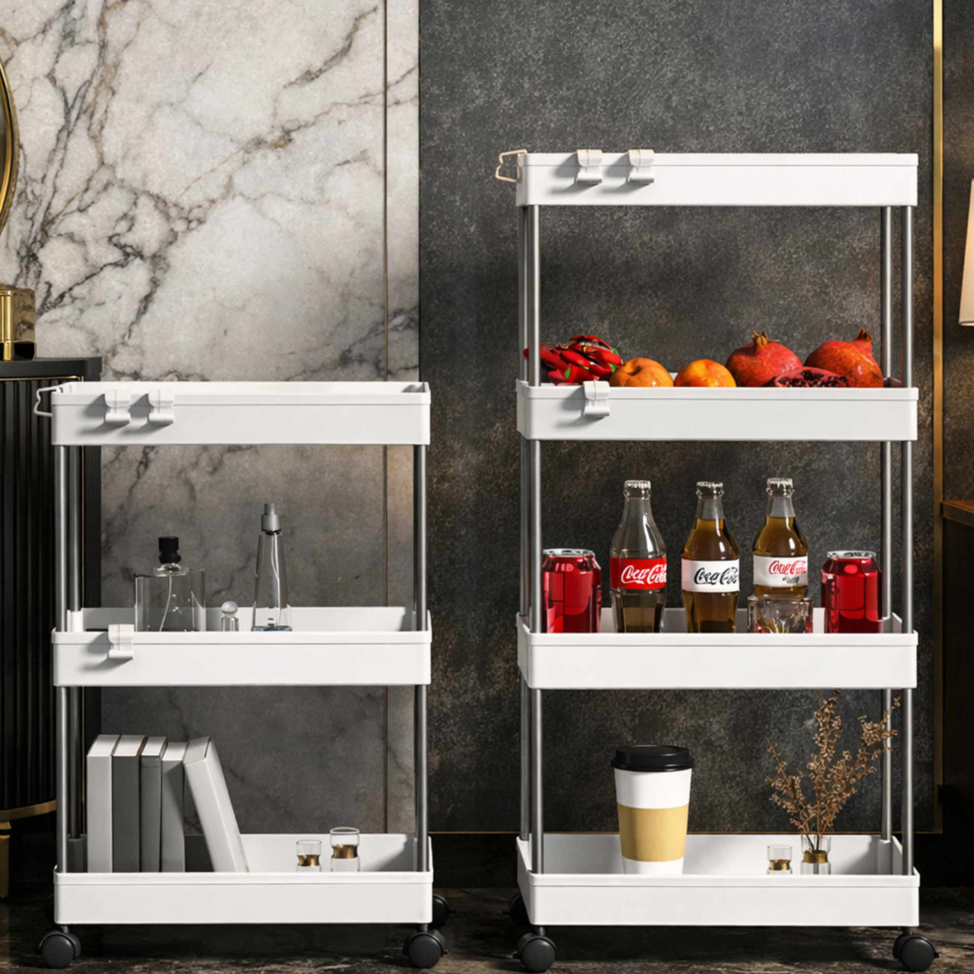 폭12.5cm 라운드데이 스텐프레임 이동식 트롤리 틈새수납장 3단/4단, 화이트 25,600원