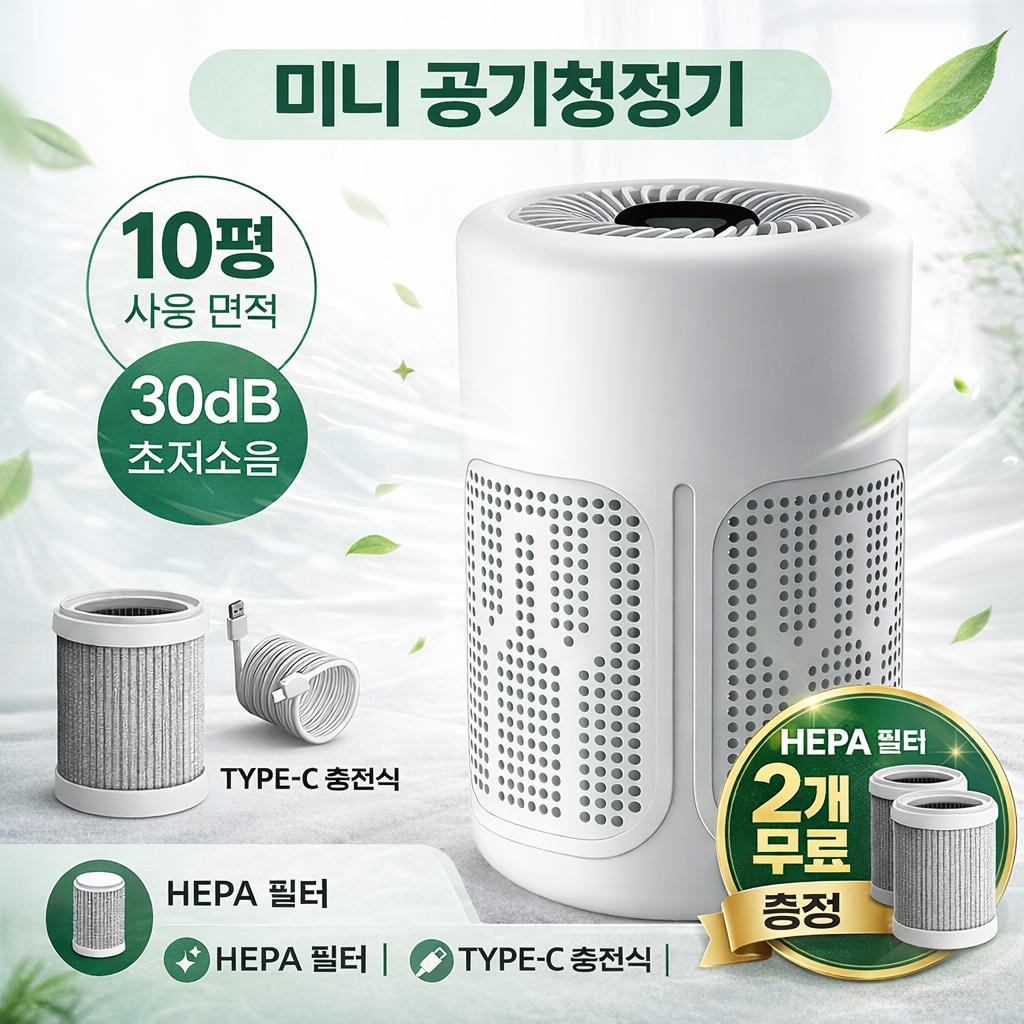 소형 휴대용 공기청정기 TYPE-C 충전식 HEPA 필터 다중 필터링 저소음 아로마 기능 미니 포름알데히드 제거 가정용 탁상용 소형 실내흡연 고양이털 음이온 탈취기 14,900원