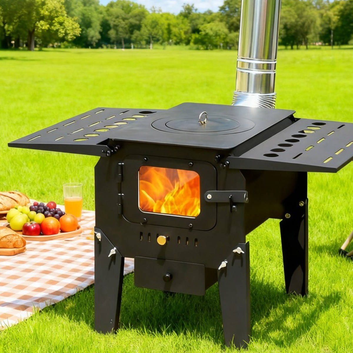 미친화력 화목난로 야외난로 연통 화덕 장작 스토브 벽난로 튼튼두께 가정용 장작난로 주물 장작 캠핑 화덕 캠핑 화목난로, 다기능 화목난로 B-소형 199,980원