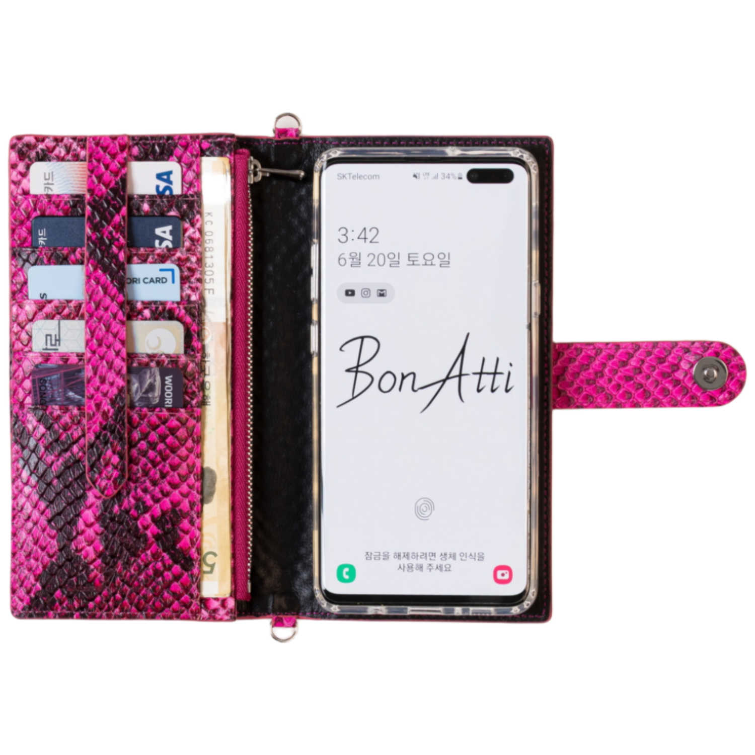 본아띠 아띠랑스 아나콘다 천연 소가죽 장지갑 지퍼 핸드백 핸드폰케이스 88,810원