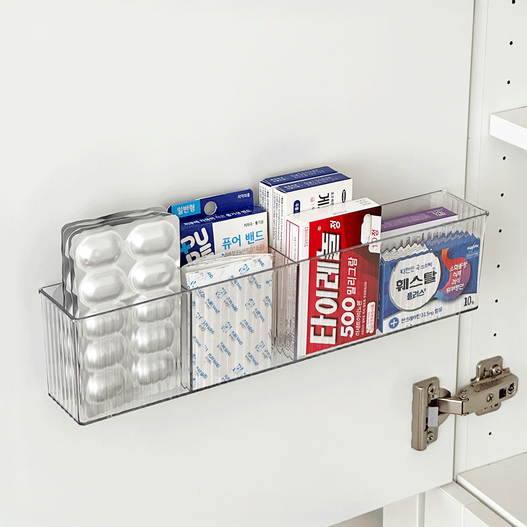 데미무드 플로팅 무타공 부착식 아크릴 약 정리함 물결칸막이형, 1개, 투명 8,100원