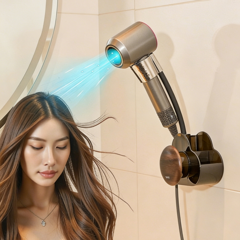 YOPENCE 무타공 각도조절 드라이기 거치대 수납형 핸즈프리, 블랙, 1개, 현재가 14,500원