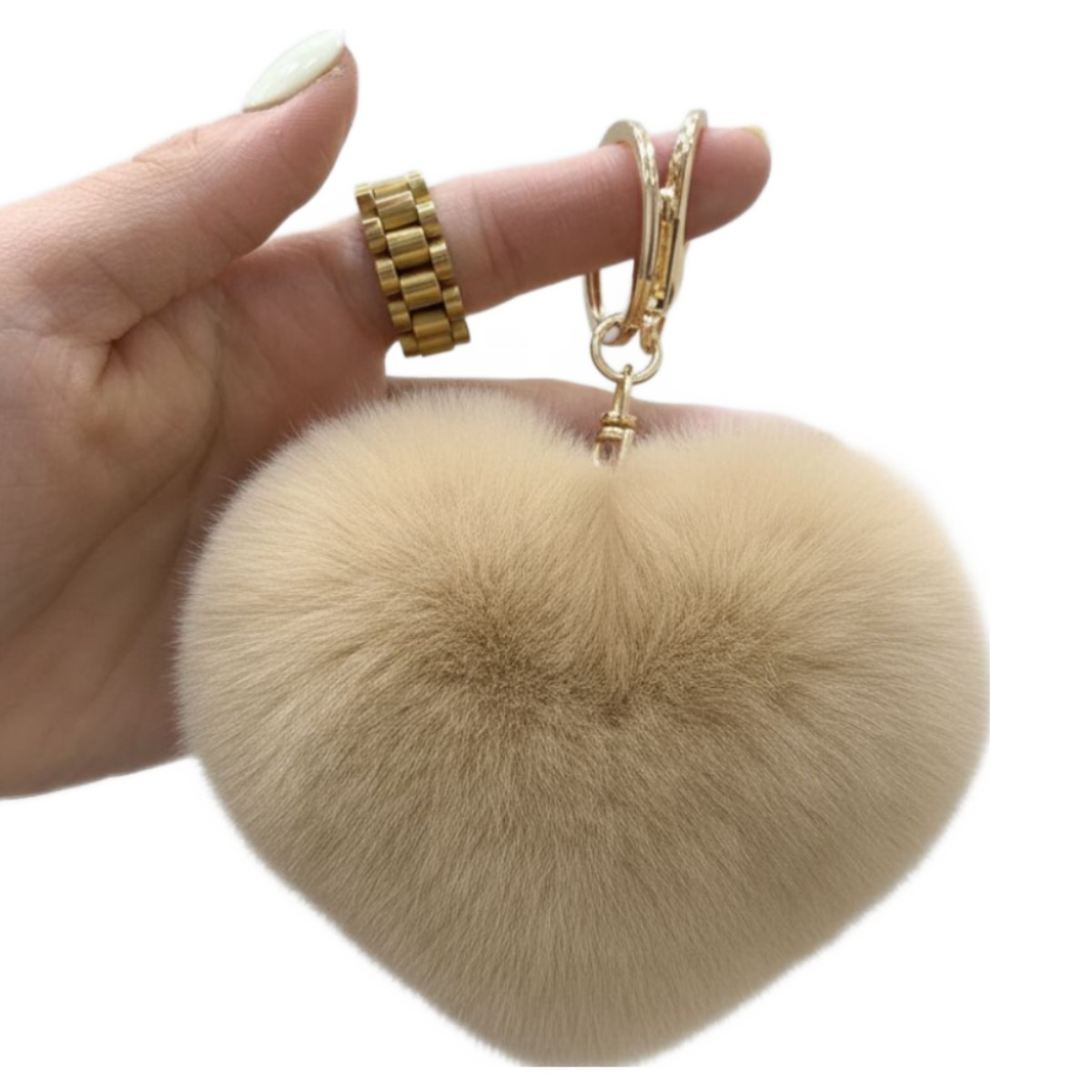 리얼퍼 럭키비키 하트키링 폼폼키링 밍크키링, 하트 카키, 1개 11,500원