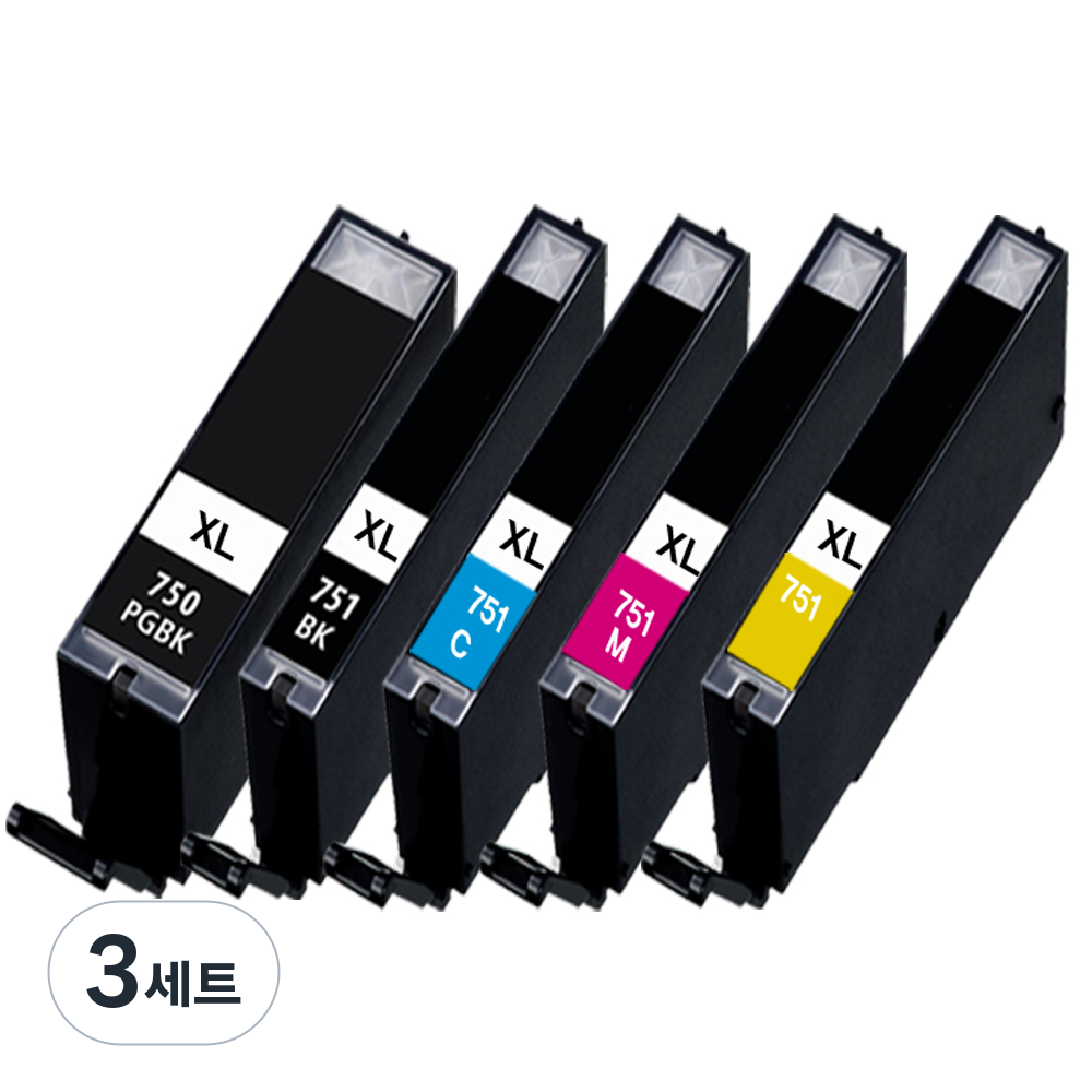 훼이머스신곡점 캐논 PGI-750XL / CLI-751XL 호환잉크 대용량 세트판매 호환잉크Pixma iP7270 /8770 iX6770/6870 MG5470/5570, 5색상1세트(검정+포토검정+파랑+빨강+노랑), 3세트 50,700원