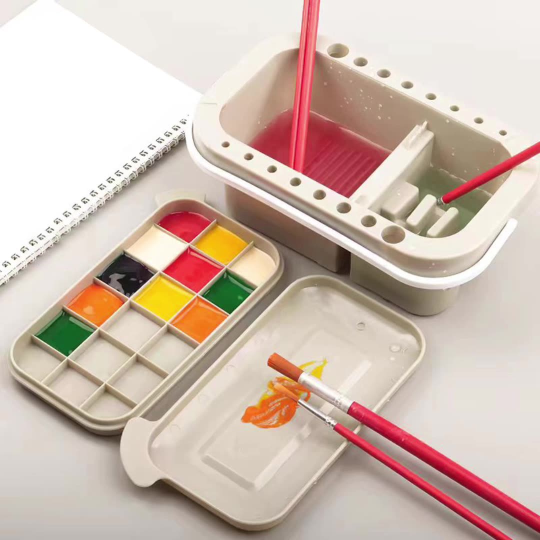 솔버 수채화 올인원 팔레트 붓꽂이 물통, 그레이 9,000원