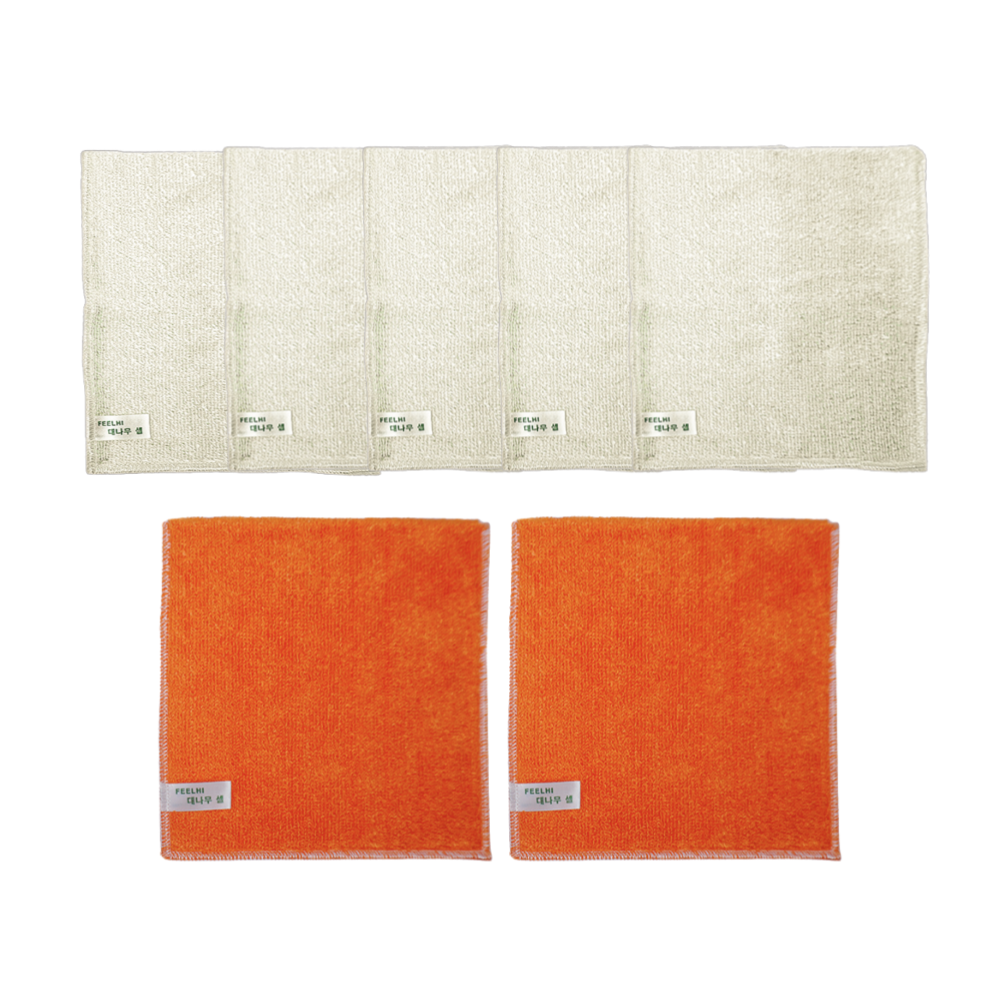 필하이 세제가 필요없는 대나무셀 행주 천연향균 수세미, 혼합(화이트5개, 오렌지2개) 7개, 1세트 20,000원