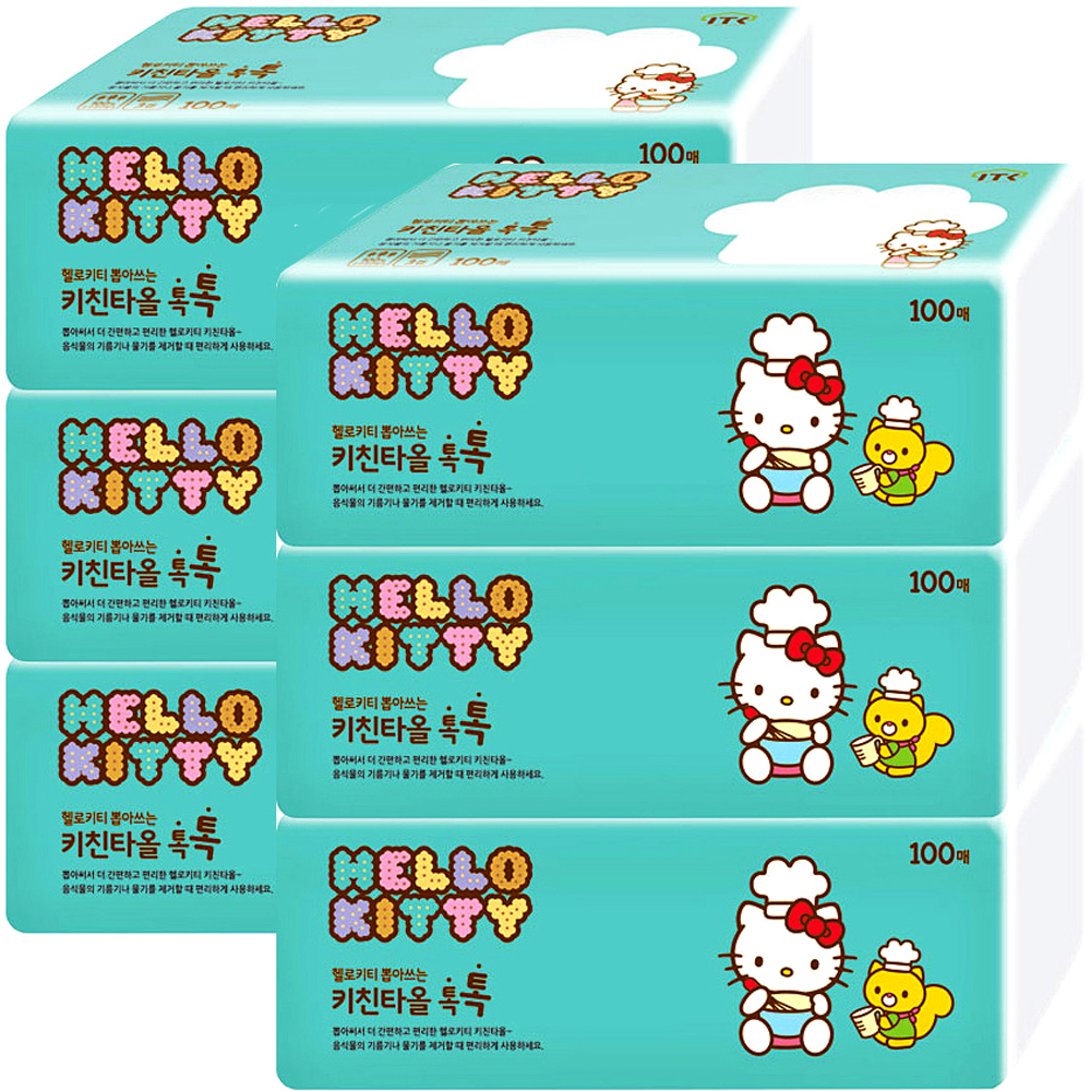 헬로키티 뽑아쓰는 천연펄프 키친타올 톡톡 100매, 100개입, 6개 11,760원