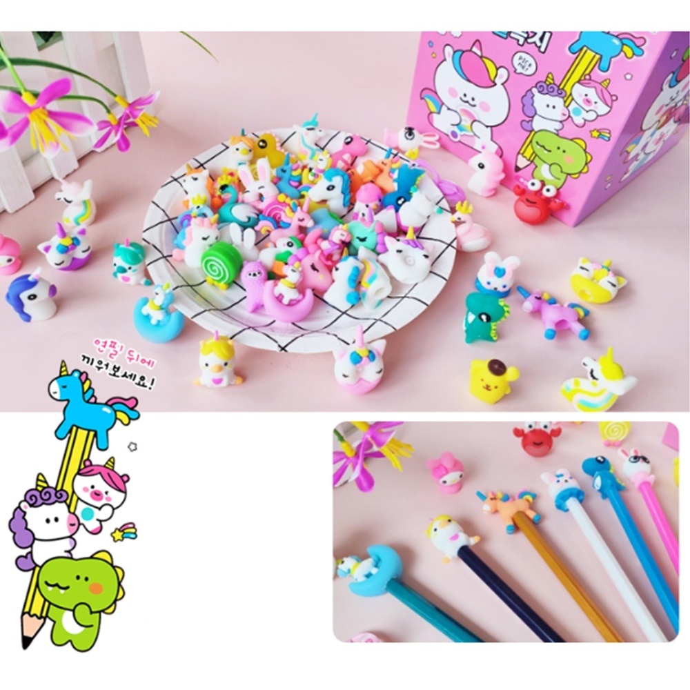 유니콘연필꼭지 귀여운 연필악세사리 랜덤박스 100개 세트 56,800원