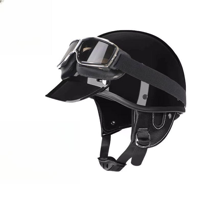 3C 인증 일본식 레트로 오토바이 반모 헬멧 사계절용 - 해외배송안내 상세페이지 필수확인, 3C 광택블랙(퀵버클)+고글 66,600원