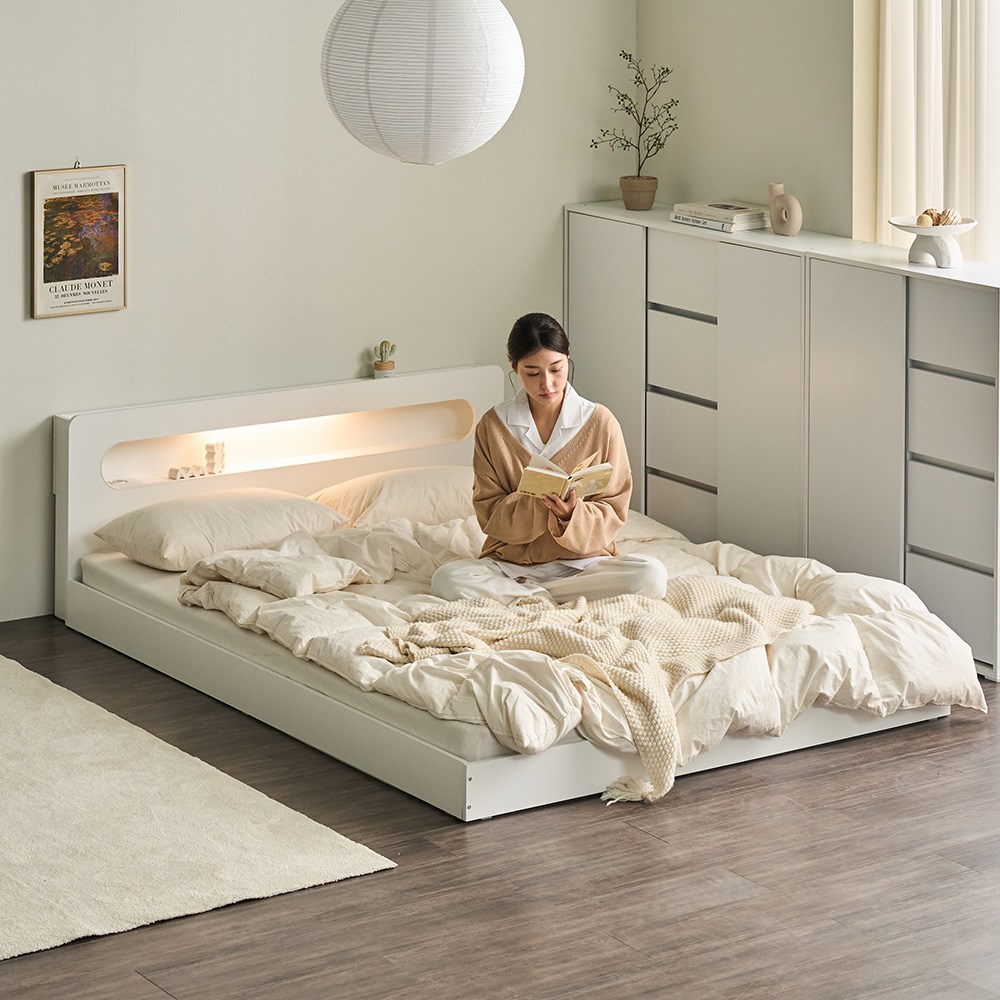 [원룸추천] 파로마 에밋 LED 저상형침대 일반형 슈퍼싱글 SS 프레임만, 화이트 94,900원