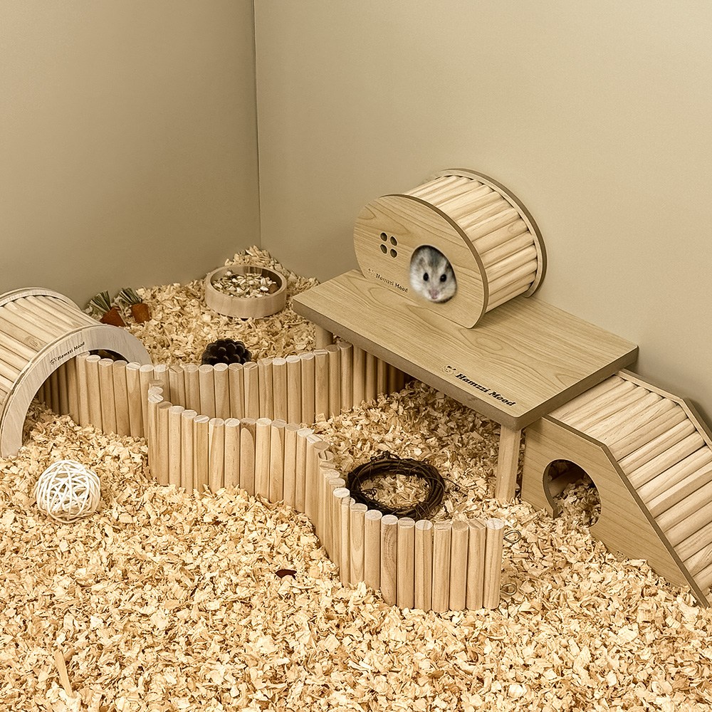 햄찌무드 햄스터 원목 울타리 + 사다리 + 은신처 27,500원