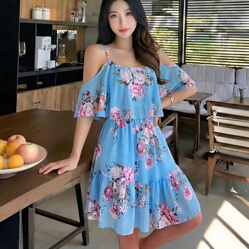 쁘띠엘라 휴양지원피스 체형커버 쉬폰 미니 드레스 리조트룩 29,800원