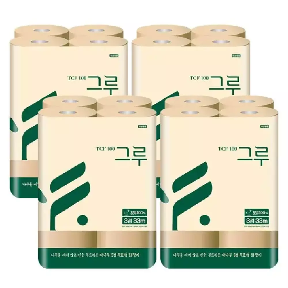 그루 대나무 천연펄프 무표백 화장지 3겹 33M 12롤x4팩 51,400원