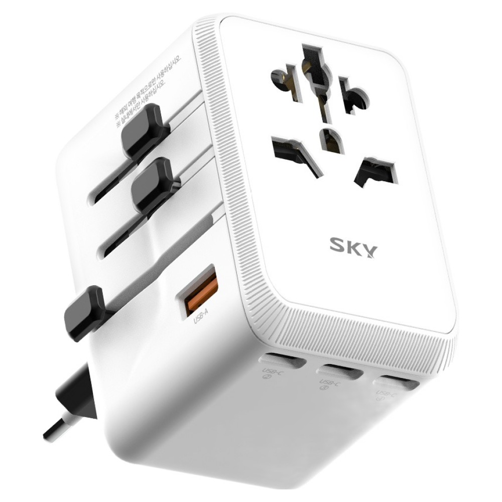 SKY 필 2500W GaN 65W 노트북 초고속 5포트 해외 여행용 멀티 플러그 접지 충전 어댑터 T65PD, 화이트, 1개 38,990원
